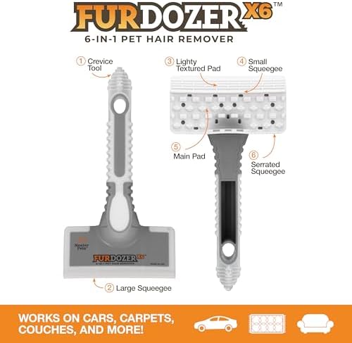 FurDozer Pet Hair Remover & Auto Detailing Tools - Cat & Dog Hair Remover for Carpets, Car Interiors, Couches, Bedding, & Pet Furniture (Gray, X6) - Image 2