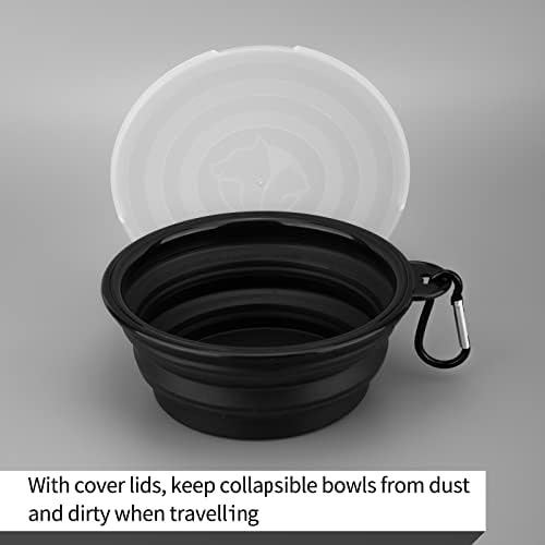 SLSON Dog Bowls Pet Collapsible Bowl with Cover Lids,2 Pack Dog Travel Bowls Portable Foldable Cat Water Dish Bowl for Pets Walking Parking Camping (Black and Black, Small) - Image 2