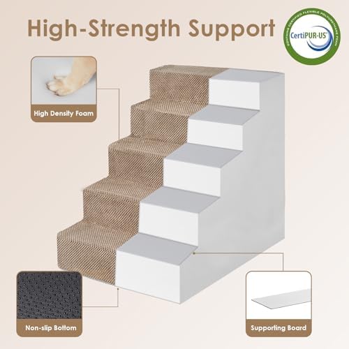 EHEYCIGA Dog Stairs for High Bed 25" H, Extra Wide Dog 5-Step, Camel - Image 3