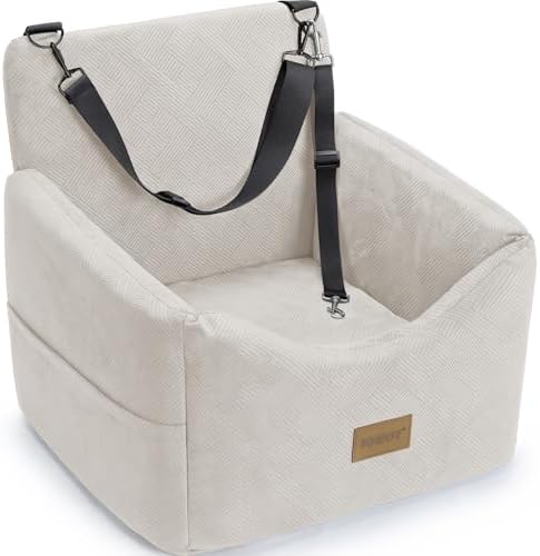 JOEJOY Dog Car Seats for Small Medium Dogs Under 35lbs, Dog Booster Seat with Detachable Washable Cover and Cushion, Memory Foam Pet Car Seat with Safety Belt and Storage Pockets (BGE) by JOEJOY