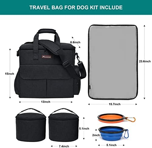Modoker Weekend Dog Travel Bag Set with 2 Food Bags, 2 Bowls and Mat, Black - Image 3