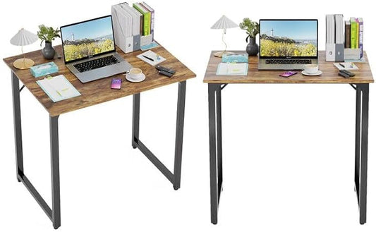 PayLessHere | 32 Inch Computer Desk | Brown | Office Desk with Metal Frame, Adjustable Feet | Water-Resistant, Scratchproof Surface | Sturdy Writing Table for Home Office or Study | Pack of 2 by PayLessHere