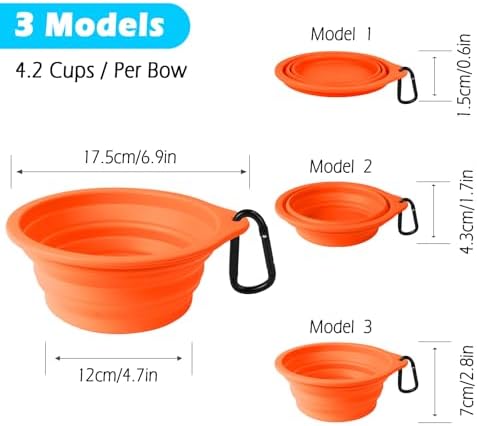 PetBonus 2-Pack Large Silicone Collapsible Dog Bowls, 34oz/1000ml BPA Free Portable Foldable Travel Bowl for Pet Cat, Food Water Feeding Dish for Camping with 2 Carabiners (Green, Orange) - Image 3