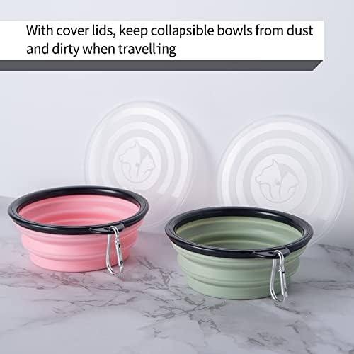 SLSON Collapsible Pet Feeder, 2 Pack Dog Bowls with Cover Lids, Portable Foldable Cat Water Dish Bowl for Pets, Small, Fairy Pink and Sprout Green - Image 3