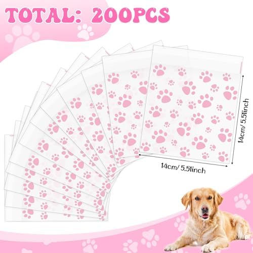 Pasimy 200 Pcs Dog Paw Treat Bags, Clear Self Adhesive Clear Pink - Image 3