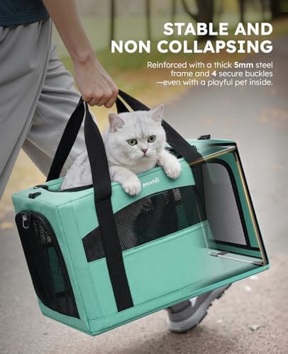 Pecute Cat Carrier Stable, Pet Carrier with Privacy Partition,Light Green - Image 2