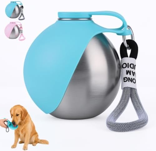 2 in 1 Portable Tumbler for Dogs,Portable Dog Water Ball,10Oz Stainless Steel Dog Water Bottle with Silicone Foldable Bowl, Leak-Proof 2 in 1 Portable Small Dog Water Bottle for Walking by BLOWADM