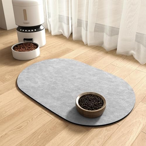 MontVoo Absorbent Dog Food Mat-Dog Mat for Food and Water Bowl | Quick Dry Pet Dish Mat, No Stains & Easy Clean Cat Rug for Messy Drinkers Cat Accessories Pet Supplies, 17"x28", Lightgrey by MontVoo
