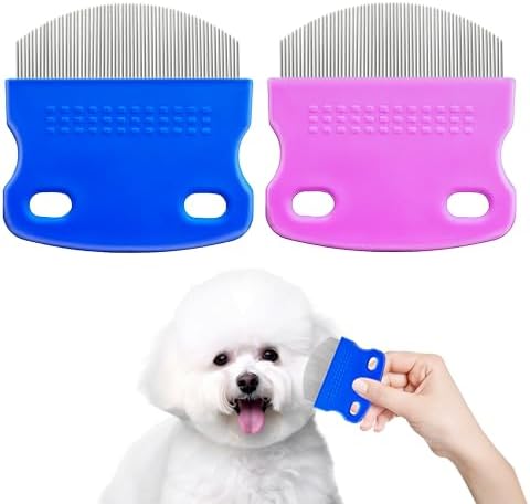 2 Pack Professional Eye Comb For Pets,Stainless Steel Tear Stain Remover,Flea Lice Comb,For Cats & Dogs,Gentle Round-Head Grooming Tool,Precisely Removes Stains, Dirt And Debris From The Eye Area by Jigfew