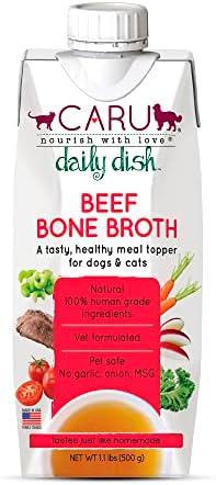 Caru Daily Dish Beef Bone Broth, Topper – Dogs & Cats – 17.6 oz, 1 Pack by CARU