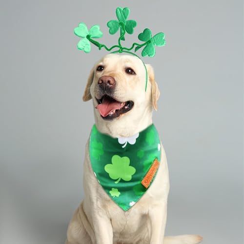 2 Pieces St. Patrick's Day Dog Bandanas, Double-Sided Reversible Triangle Scarf, Green Shamrock and 'Lucky' Design, Festive Irish Pet Costume Accessories for Dogs and Cats (Small) - Image 6