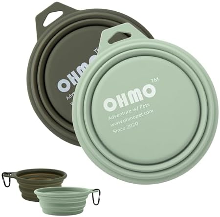OHMO Large Collapsible Dog Bowls for Travel, 27oz, 2pcs, Camo&Sage Green by OHMO