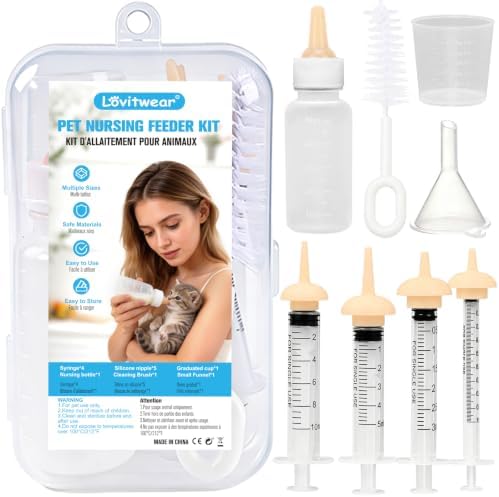 Pet Nursing Feeder Kit, 13PCS Kitten Puppy Feeding Set, Hand Feeding Syringe with Soft Silicone Nipples for Newborn Puppies, Kittens, Hamsters, Rabbits, Small Animals (White) by Unknown