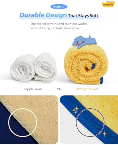 PETHROOM Ultra Absorbent Pet Towel | Quick-Drying, Soft Microfiber Dog & Cat Bath Towel | Lightweight, Durable, Fast Water-Soaking | Ideal for All Breeds (Large) 23.6" x 47.2" (Pack of 2) - Image 6