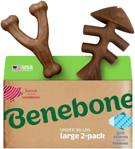 Benebone 2-pack Fishbone/Wishbone Durable Dog Chew Toys, Dog Bones, Large by Benebone