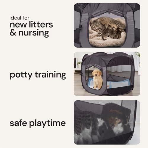 FurHaven Soft-Sided Dog & Cat Playpen, Portable Foldable Indoor & Outdoor Pet Playpen with Mesh Windows & Zippered Door, Gray, Small - Image 4