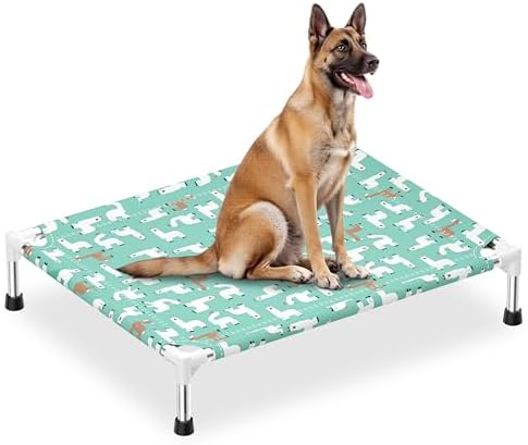 Cute Alpaca Print Elevated Dog Bed - Portable Cooling Pet Cot,M by Modorki