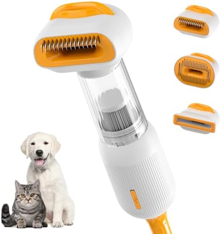 Cat Dog Grooming Vacuum Kit with Brush, Low-Noise Pet Hair Shedding Trimming Grooming for Indoor Cats Dogs, 4 in 1 Pet Vacuuming Groomer for Long or Short Haired Kitten Accessories(White) by Unknown