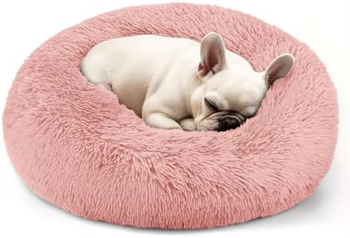 Dogs Bed for Small Dogs, Anti-Anxiety Washable Round Bed (24in Pink) by Hoewina