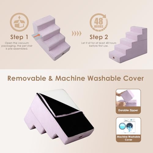 EHEYCIGA Dog Stairs for High Bed 22.5" H, 5-Step Dog Steps, Lilac - Image 6