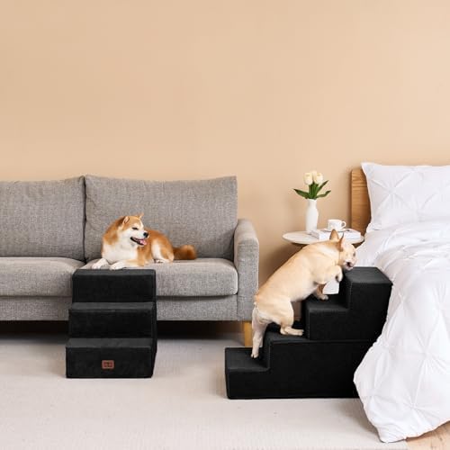 EHEYCIGA Dog Stairs for Bed 20" H, 4-Step Extra Wide Dog Steps, Black - Image 5
