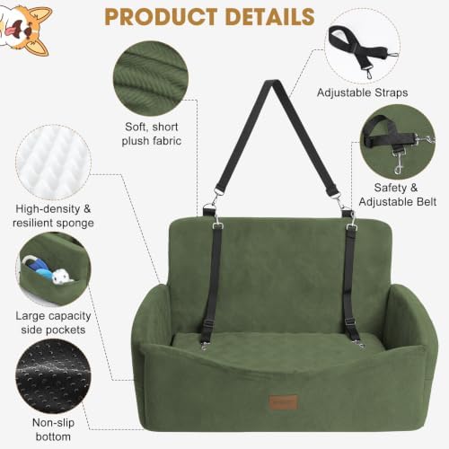 JOEJOY Dog Car Seat for Large Medium Sized Dogs Under 55 lbs, Dog Booster Seat for 2 Small Dogs with Detachable Washable Cover, Memory Foam Pet Car Seat with 2 Safety Belts and Storage Pockets - Image 4
