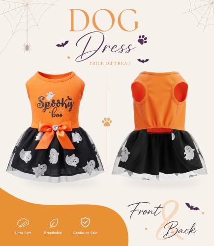 Dog Halloween Costumes Tulle Dress for Small Medium Large Dogs Girls Boys with Bow Hair Ties Spooky Halloween Pet Clothes Cat Apparel - Image 5