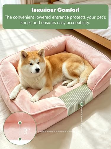 Spotted Play Orthopedic Dog Bed with Sides - Sofa Beds for Extra Large Dogs, Supportive Foam Pet Couch Bed with Washable Removable Cover, Waterproof Lining and Non-Slip Bottom, Pink - XL-Plus - Image 3