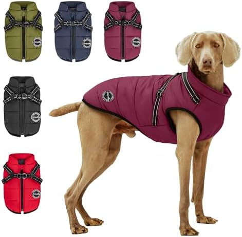 Warm Dog Winter Coat, Dog Cold Weather Jacket with Built-in Harness, Reflective & Adjustable Comfortable Pet Vest, Windproof Apparel for Small Medium Large Dogs (Purple) by Aimydog