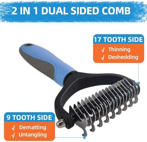 Dog Brush for Shedding,9 PCS in One Pet Slicker Hair Brush Kit with Pet Nail Clipper and File - Dog Cat Grooming Deshedding Undercoat Rake Brush Comb for All Small Large Dogs Cats Blue - Image 4