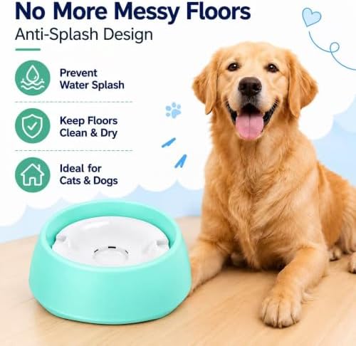 Green No Spill Dog Water Bowl, Pet Floating Water Bowl No Wet Mouth, Anti Splash & Anti Tip Slow Water Feeder, Keeps Fur Dry Clean Drinking Bowl for Dogs & Cats, Large Capacity Travel Friendly - Image 2