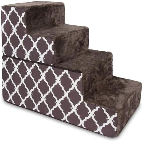 Best Pet Supplies Dog Stairs & Steps - Foam Steps for Small Dogs & Cats, Non-Slip Indoor Balanced Pet Step Support, Dog Ramp, No Assembly, Brown Lattice Print, Foldable 4-Step (22-inch Height) by BestPetSuppliesLLC