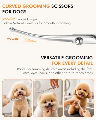 Curved Dog Grooming Scissors, 7.7 Inch Pet Grooming Shears, Pink - Image 5