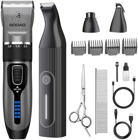 4 in 1 Dog Clippers Grooming Kit and Paw Trimmer for Thick Hair&Coats by Gooad