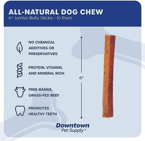 Downtown Pet Supply Jumbo Bully Sticks for Dogs - Natural Beef Chews, Low-Odor & Rawhide-Free, Long Lasting Dog Treats for Aggressive Chewers - Healthy, Safe & Delicious Chews Dogs Love (6" 10 Pack) - Image 2