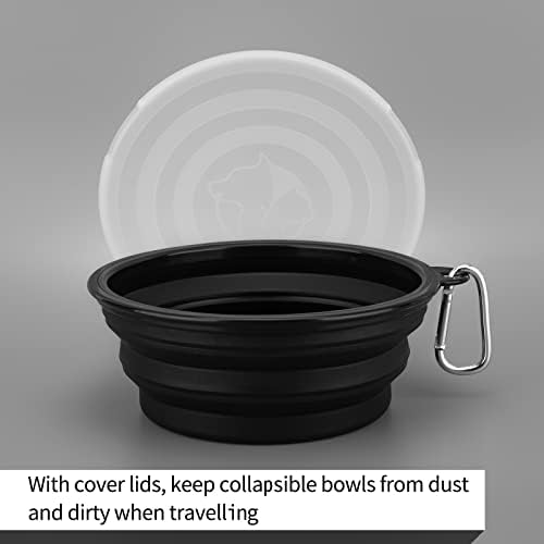 SLSON Dog Bowls Pet Collapsible Bowl with Cover Lids,2 Pack Dog Travel Bowls Portable Foldable Cat Water Dish Bowl for Pets Walking Parking Camping (Black and Black, Large) - Image 3