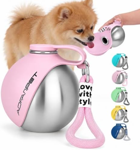 Portable Dog Water Bottle 10oz Stainless Steel Travel Bowl by AOFANPET