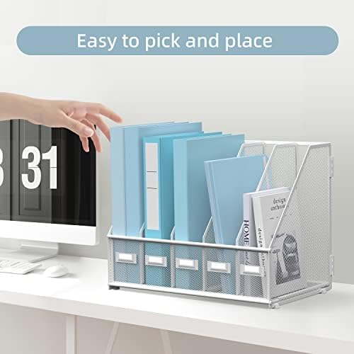 SUPEASY Desk Organizers Metal Desk Magazine File Holder with 5 Vertical Compartments Rack File Organizer for Office Desktop, Home Workspace, White (Pack of 2) - Image 7