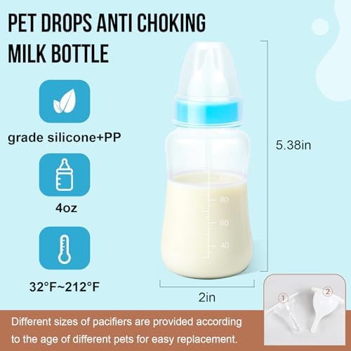 Puppy Kitten Nursing Bottle 4oz - Small Animal Feeding Kit with Nipples | Hand Feeding Supplies for Puppies, Kittens, Rabbits, Ferrets & Newborn Pets - Image 4