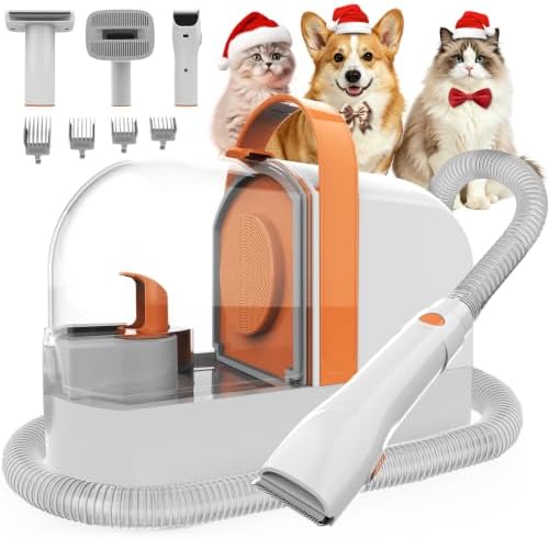 PG10 Dog Grooming Vacuum with Electric Clipper & Shedding Brush, 12,000Pa Suction Pet Grooming Vacuum for Dogs, Low Noise Pet Hair Vacuum with Grooming Kit for Home Shedding and Trimming by AiRiOBO