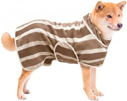 Fast Drying Dog Bathrobe, Super Absorbent Stripes Dogs Towel, Adjustable Warm Keeping Pet Puppy Bath Supplies (Light Brown, M) by PawSailor