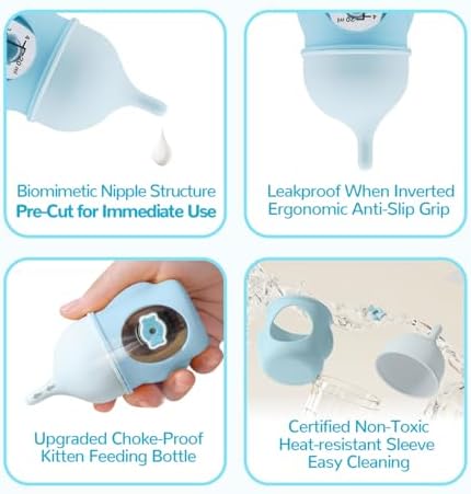 Ergonomic Pet Nursing Bottle,Puppy Bottles for Nursing Puppy Milk - 20ml Slow Flow Kitten Bottle Feeding kit for Newborn Kittens/Puppies/Small Animals, Easy-Clean Silicone Feeder (‌Blue‌) - Image 4