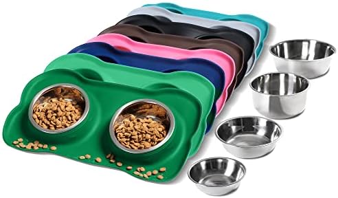 Hubulk Pet Dog Bowls 2 Stainless Steel Dog Bowl with No Spill Non-Skid Silicone Mat + Pet Food Scoop Water and Food Feeder Bowls for Feeding Small Medium Large Dogs Cats Puppies (X- L, Huntergreen) by Hubulk