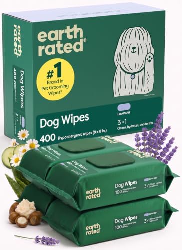 Earth Rated Dog Wipes for Paws & Butt, Deodorizing, Lavender, 400ct by EarthRated