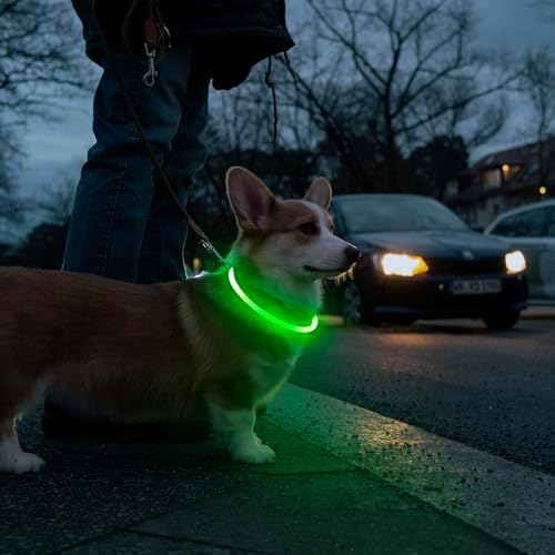 HIGO Light Up Dog Collars, USB Rechargeable LED Dog Collar, TPU Cuttable Dog Glow Collar, High Visibility Puppy Collar Safety Dog Lights for Night Walking(Green) - Image 6