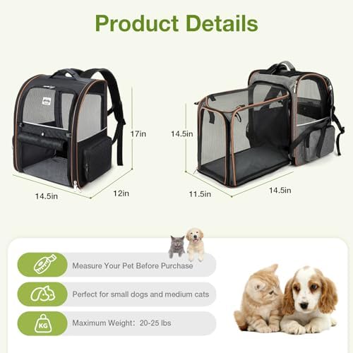 Large Cat Backpack Carrier Expandable Pet Carrier Backpack for Small Dogs Medium Cats Fit Up to 18 Lbs, Dog Backpack Carrier, Foldable Puppy Backpack Carrier for Travel,Black - Image 2