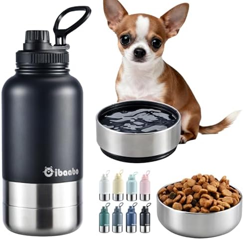 Cibaabo Insulated Dog Water Bottle 32oz Keep Water Cool with 2 Bowls by Cibaabo