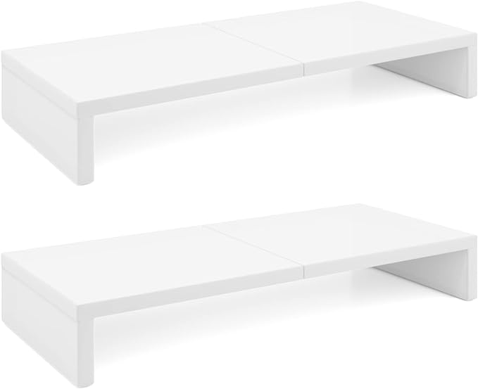 TEAMIX 2 Pack White Monitor Stand Riser - 20 inch, Wooden Desktop Stand for PC/TV/Laptop/Printer, Monitor Riser with Storage, Computer Stand with Keyboard Organizer by TEAMIX