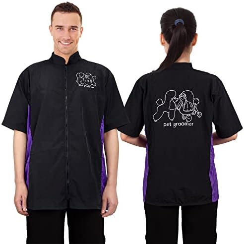Pet Grooming Uniform Dog Cat Groomer Smock for Men Women, Short Sleeve, 3XL - Image 2