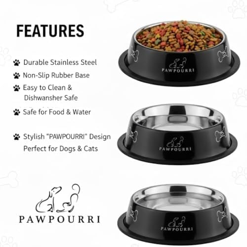 Stainless Steel Dog Bowl Pack of 2, Food & Water Bowl for Dogs, Durable Dog Feeding Bowl, Bowls for Medium Dogs, Easy to Clean, Anti-Skid Pet Bowl 24 oz (Orange & Black) - Image 4